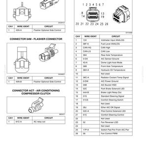 May include: Diagram of automotive electrical connectors and circuits, including flasher connectors, an instrument cluster, and an air conditioning compressor clutch. The image includes connector pinouts and circuit descriptions for various automotive systems.