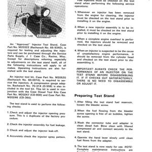 May include: Injector test stand with adapter, connector tube, and bleeder screw. The stand is used to check fuel injectors. Text on the page includes instructions for use and maintenance. The stand is black and silver.
