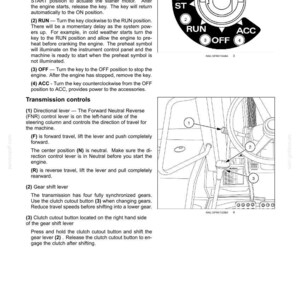 K&ouml;nnte beinhalten: Diagramm des Bedienfelds eines Fahrzeugs, einschlie&szlig;lich eines Z&uuml;ndschalters mit den Positionen ST, RUN, OFF und ACC. Au&szlig;erdem abgebildet sind Getriebesteuerungen, der Richtungshebel und der Gangschalthebel.