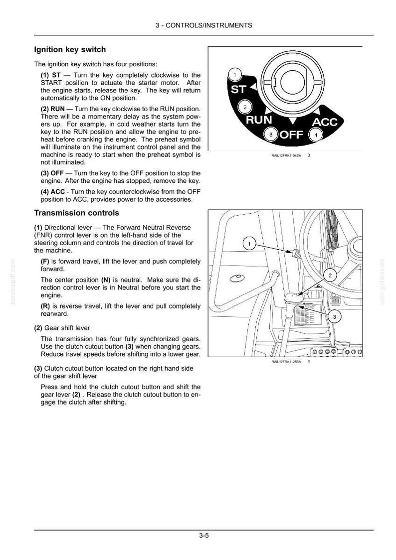 K&ouml;nnte beinhalten: Diagramm des Bedienfelds eines Fahrzeugs, einschlie&szlig;lich eines Z&uuml;ndschalters mit den Positionen ST, RUN, OFF und ACC. Au&szlig;erdem abgebildet sind Getriebesteuerungen, der Richtungshebel und der Gangschalthebel.