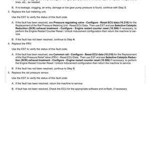 May include: Document titled "Electrical systems - FAULT CODES" with numbered steps for troubleshooting. Instructions include checking for leaks, replacing parts, and using EST to verify status. Text includes technical terms and codes.