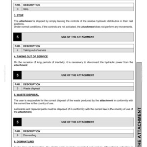 Puede incluir: Una p&aacute;gina de manual que detalla el uso de un accesorio, con secciones sobre parada, puesta fuera de servicio, eliminaci&oacute;n de residuos y desmontaje. El documento incluye texto y secciones numeradas, con el logotipo de CASE en la parte superior.