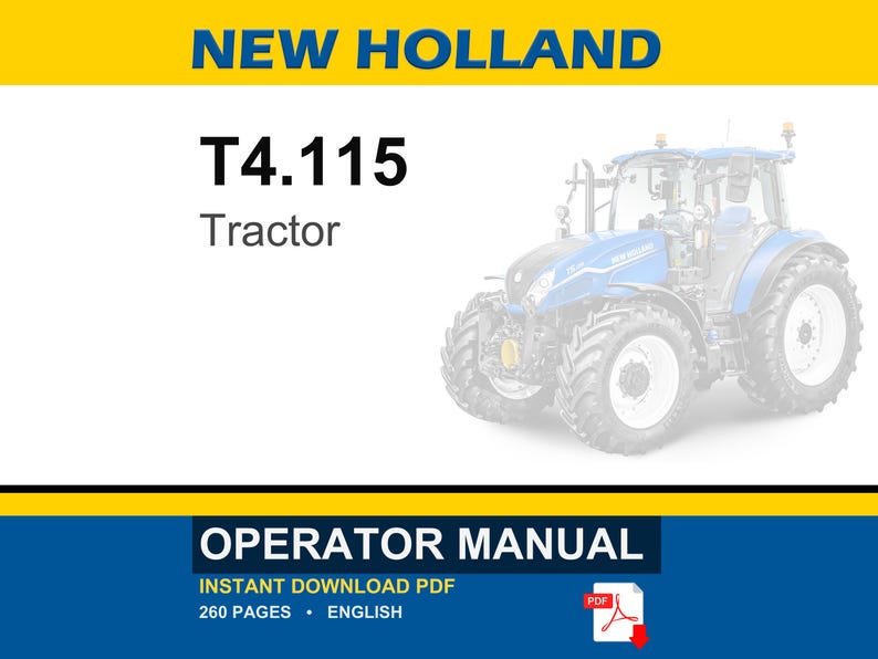 Manual de operación y mantenimiento del tractor New Holland T4.115 / Descarga instantánea en PDF imagen 1