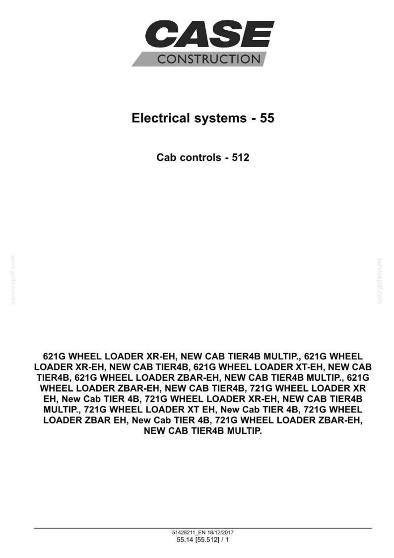 May include: A white document with the "CASE CONSTRUCTION" logo and text detailing electrical systems and cab controls. Lists of wheel loader models are also present, including XR-EH, XT-EH, and ZBAR-EH.