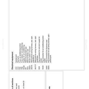 May include: A technical document page titled Electrical equipment, listing components like Central print, Roof print, and various fuses, motors, and plug connections with codes such as A12, F65, and X4/61, marked with the document code 4010A-45 and Edition 01-2006.