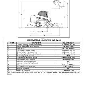 May include: Diagram of a medium vertical frame wheel unit (SV185) with measurements in millimetres and inches. Includes overall operating height (3820 mm/150.4 in), height to hinge pin (3048 mm/120 in), and cab height (1974 mm/77.7 in).