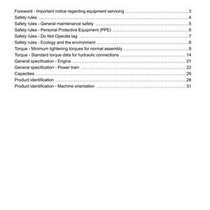 May include: A page from a manual titled "Contents" and "Introduction." The table of contents lists topics including safety rules, torque data, and product identification. The page is white with black text.
