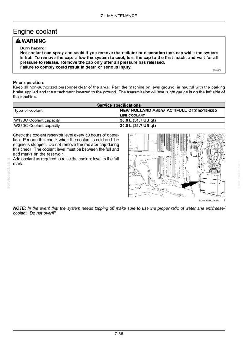 New Holland W190c, W230C Tier 4B (final) Wheel Loader Operator Owners Operation Manual | Instant PDF Download image 8