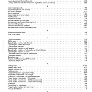 May include: A detailed contents page from a manual, listing topics such as machine components, maintenance, and operating procedures. The text is black on white, with page numbers.