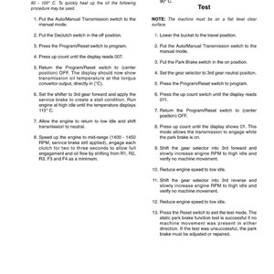 May include: A printed page with instructions for a machine's warm-up and test procedures. The text includes steps for adjusting switches, checking temperatures, and verifying machine functions. The document is labeled with the number 7008-5.