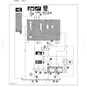 May include: A detailed diagram of a hydraulic system, featuring various components and symbols. The diagram includes text labels, pressure indicators, and flow lines, with the title "SECTION 35 - HYDRAULIC SYSTEM - CHAPTER 5".