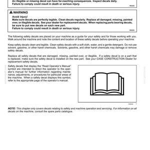May include: A manual page headed "2 - SAFETY INFORMATION" with safety warnings and instructions. Features an open book graphic. Text details safety decals and their significance for machine operation and servicing.
