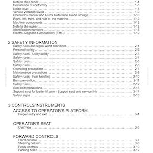 May include: A white document titled "Contents" with a detailed table of contents. Sections include General Information, Safety Information, and Controls/Instruments. The document is likely a manual or guide.