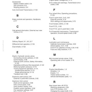 Peut inclure: Une page d'index de manuel technique intitul&eacute;e SECTION - INDEX, listant des cat&eacute;gories alphab&eacute;tiques de A &agrave; R. Elle inclut des sous-rubriques comme Accessoires, commandes de frein, informations de cabine, rapport de livraison et gestion moteur.