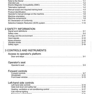 May include: A page from a manual titled "Contents" with a list of topics and page numbers. Sections include General Information, Safety Information, and Controls and Instruments. The text is black on a white background.