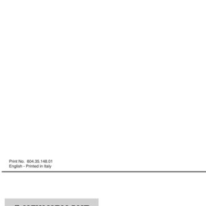 May include: A white document page featuring a horizontal black line at the top and bottom. The text reads Print No. 604.35.148.01 English - Printed in Italy. Below is the New Holland logo in black text on a gray rectangle with Proven Performance.