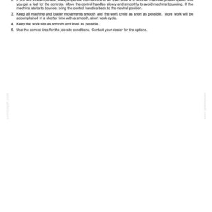 May include: White page with black text detailing operating instructions for a machine. The text includes notes on throttle settings, machine control, and work site conditions. The minimum throttle setting should be 1400 to 1500 RPM.