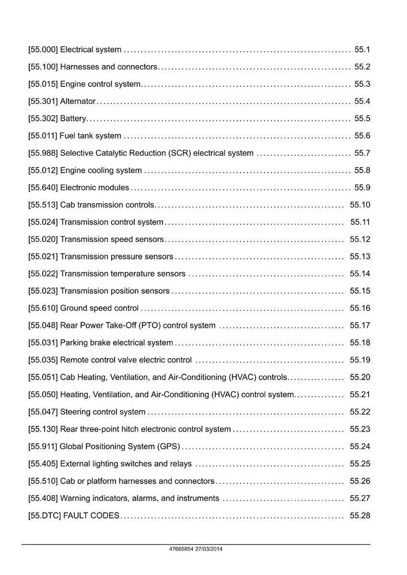 May include: A detailed technical document with a table of contents listing various automotive electrical and mechanical systems. Includes sections on engine control, transmission, and HVAC systems. The document is dated 27/03/2014.