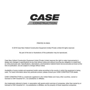 May include: A white document with the "CASE CONSTRUCTION" logo in black and gray. The document includes text about Case New Holland Construction Equipment (India) Private Limited and its services.