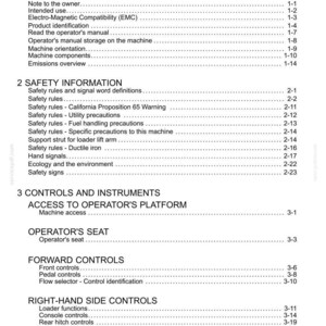 May include: A white document page titled "Contents" with a list of topics including "General Information", "Safety Information", and "Controls and Instruments". The document appears to be a manual.