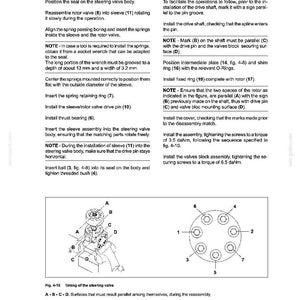 May include: Technical diagram from a steering system manual, featuring detailed instructions and illustrations for reassembly. Includes diagrams of valve components, with measurements in millimeters and torque specifications in daNm.