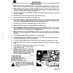 K&ouml;nnte beinhalten: Eine Seite aus einem Handbuch mit der &Uuml;berschrift &bdquo;EINF&Uuml;HRUNG Allgemeine Anweisungen&ldquo;. Der Text enth&auml;lt Richtlinien f&uuml;r den Betrieb und die Wartung von Traktoren, einschlie&szlig;lich Sicherheitsvorkehrungen, Schmierung und Inspektion. Enth&auml;lt ein Diagramm.