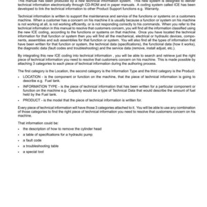 May include: A page from a technical manual with the title "Foreword" and "Technical Information." The text describes a new technical information system, ICE coding, and how to find information about machine components and functions.