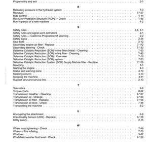 May include: A detailed page from a manual, listing various mechanical and safety-related topics. The text includes terms like "Pedal controls," "Safety rules," and "Transmission oil." The page is white with black text.