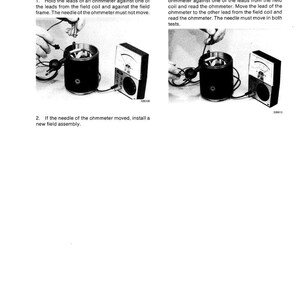 May include: A black and white image showing a field coil test. The image includes a black cylindrical object, an ohmmeter, and text instructions. The text reads "Field Coil Test" and provides steps for testing.