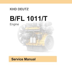 May include: A service manual for a KHD DEUTZ B/FL 1011/T engine. The image shows a detailed view of the engine's components, with text labels at the top and bottom. The engine is a complex machine with various parts.