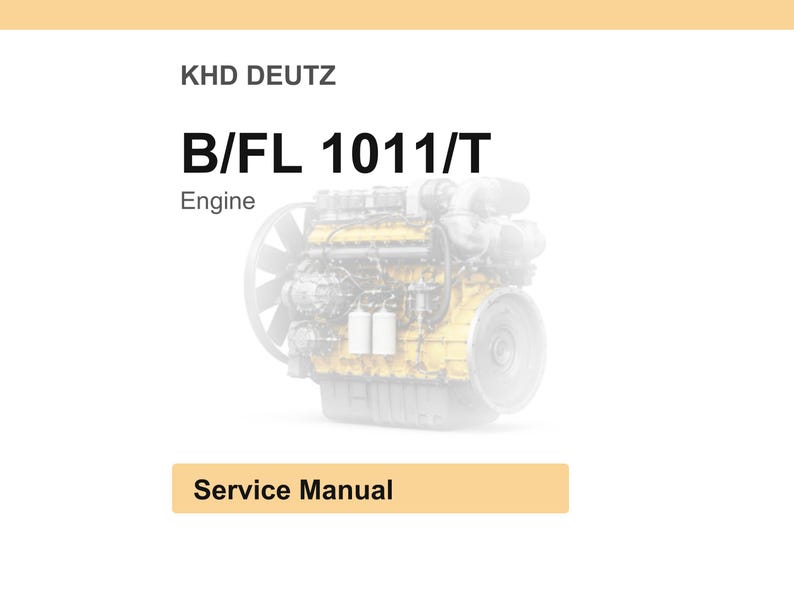 May include: A service manual for a KHD DEUTZ B/FL 1011/T engine. The image shows a detailed view of the engine's components, with text labels at the top and bottom. The engine is a complex machine with various parts.
