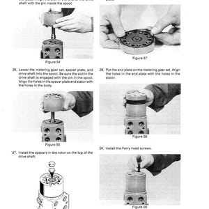 May include: A technical diagram with step-by-step instructions for assembling a mechanical component. The image shows various parts, including a metering gear set, spacer plate, and drive shaft. Text and figures are included.