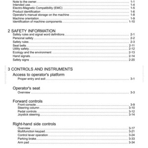 May include: A page from a manual titled "Contents" with a list of topics and page numbers. Sections include General Information, Safety Information, and Controls and Instruments. The text is black on a white background.