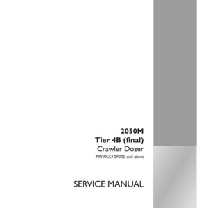 Op de afbeelding: Een witte servicemanual voor een 2050M Tier 4B Crawler Dozer. De cover bevat de tekst "SERVICE MANUAL" en het logo "CASE CONSTRUCTION". Onderdeelnummer 48048570, 1e editie Engels, april 2017.