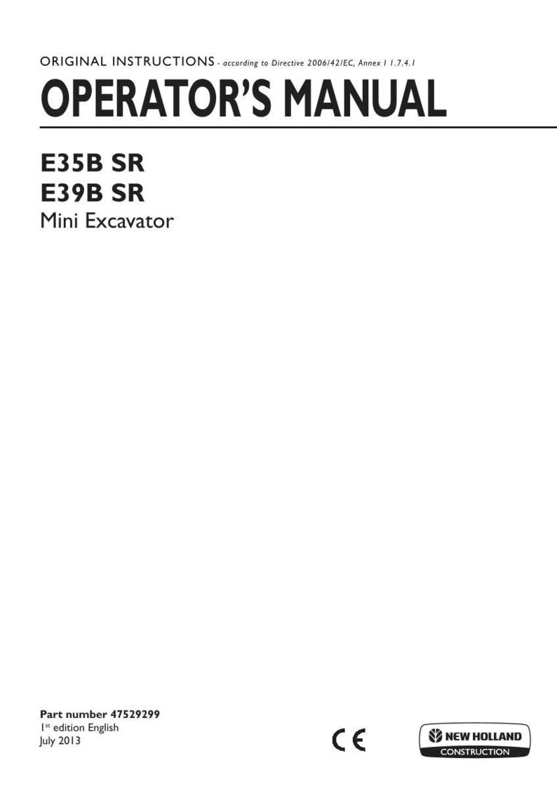 Manual de operación y mantenimiento de la miniexcavadora New Holland E35b Sr, E39B SR / Descarga instantánea en PDF imagen 3