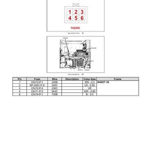 May include: Diagram of an air conditioner unit connector CN.B19 with a 6-pin configuration. The image includes a wiring diagram with pin numbers, wire descriptions, and color-size details. The text "YAZAKI" is also visible.