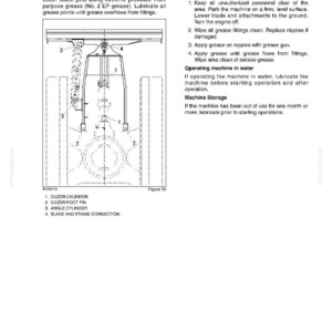 Peut inclure: Sch&eacute;ma d'une lame de bulldozer et de goupilles de v&eacute;rin avec des &eacute;tiquettes et des instructions. L'image comprend une illustration d&eacute;taill&eacute;e des composants du bulldozer, avec des points num&eacute;rot&eacute;s et du texte d&eacute;crivant les proc&eacute;dures de lubrification.