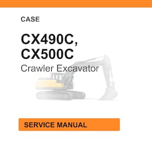 May include: White background with an orange header and footer. The text reads "CASE" and "CX490C, CX500C Crawler Excavator". Below the text is a faded image of a crawler excavator. The words "SERVICE MANUAL" are in an orange rectangle.