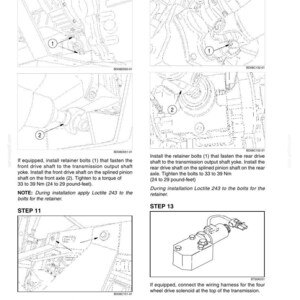 May include: Diagram of automotive components with step-by-step instructions. Includes illustrations of bolts, shafts, and a solenoid. Text provides torque specifications in pound-feet and Newton-meters for tightening various parts.