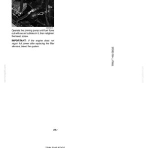 May include: A page from a manual with the title "LUBRICATION/FILTERS/FLUIDS" and the text "STEP 6". The image shows a close-up of an engine component with an arrow pointing to a part. Text instructs on priming the pump and bleeding the system.