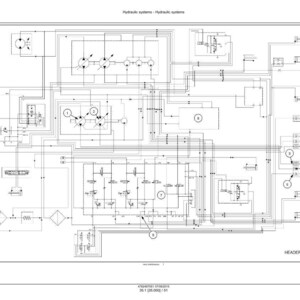 May include: A detailed black and white schematic diagram of a hydraulic system. The diagram includes various components, lines, and labels, with the text "Hydraulic systems - Hydraulic systems" at the top. The bottom right corner reads "HEADER DRAPER REEL DRIVE FORWARD".