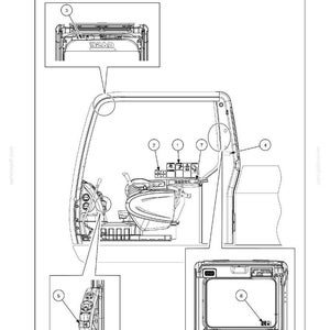 May include: Diagram of a vehicle cabin interior with numbered decal positions. The image includes close-up insets highlighting specific areas for decal placement, with labels and arrows indicating locations for maintenance.