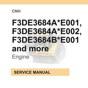 May include: White background with text and a partial image of an engine. The text includes "CNH", engine model numbers, the word "Engine", and "SERVICE MANUAL". The engine image is yellow and gray.