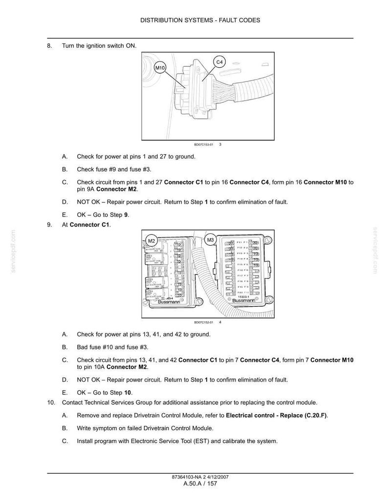 Op de afbeelding: Diagram van distributiesysteemfoutcodes, met connectordiagrammen en probleemoplossingsstappen. Tekst bevat instructies voor het controleren van stroom, zekeringen en circuits, met probleemoplossingsstappen en contactgegevens.