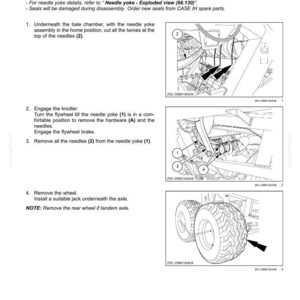 May include: Diagram of a machine component removal process, titled "Needle yoke - Remove." The image includes detailed illustrations with arrows pointing to specific parts, numbered steps, and text instructions. The diagram shows the removal of the wheel and needles.