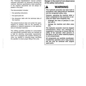 May include: A technical handbook titled "Technical Handbook EC 130" with the title "Hydraulic System" and a "Foreword" section. The image also includes "Safety Instructions" with a "WARNING" section about operating the machine.