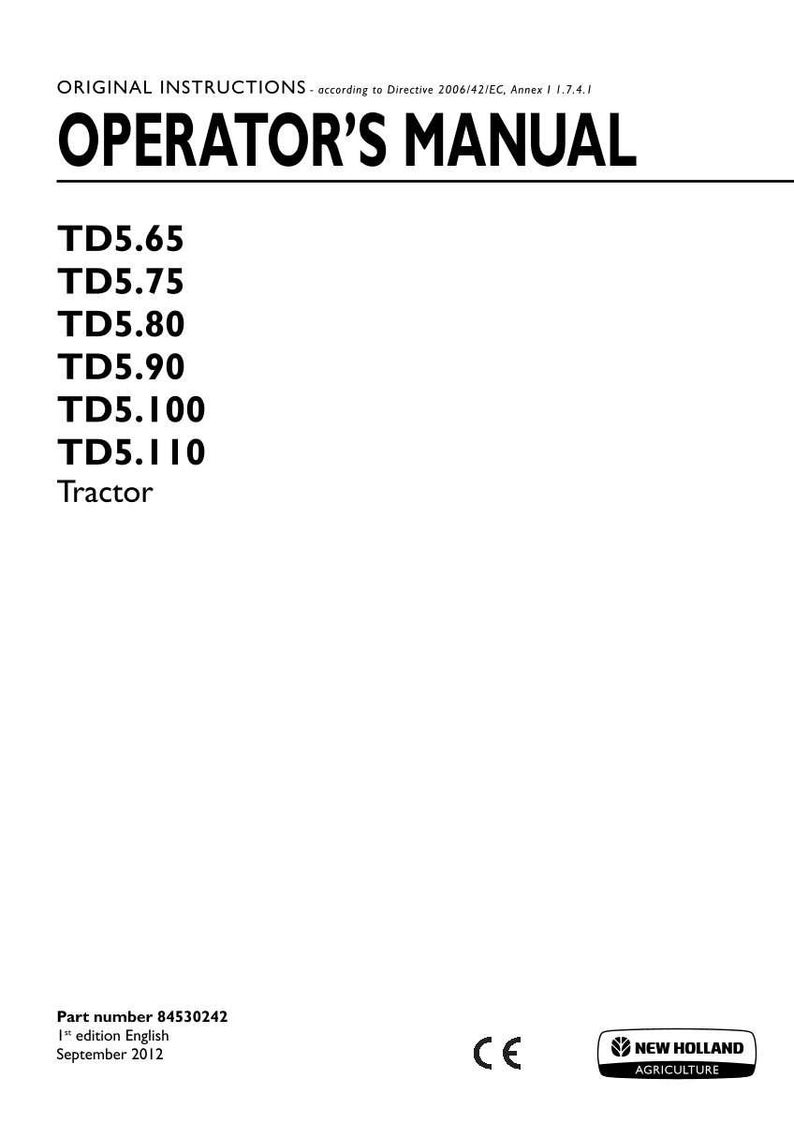 New Holland Td5.65, Td5.75, Td5.80, Td5.90, TD5.100, TD5.110 Tractor Operator Owners Operation Manual | Instant PDF Download image 3