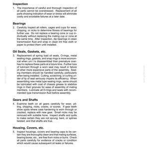 Puede incluir: Documento t&eacute;cnico sobre la transmisi&oacute;n Powershift, tipo H-type, 4WD. Instrucciones de inspecci&oacute;n de rodamientos, retenes de aceite, engranajes y carcasas. Texto negro sobre fondo blanco, con medidas en sistema m&eacute;trico.