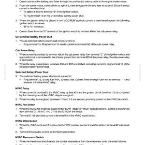 May include: A page from a manual titled "SECTION 55 - ELECTRICAL - CHAPTER 2." The text details HVAC circuit components, including the battery, ignition switch, and relays. The page includes diagrams and technical specifications.