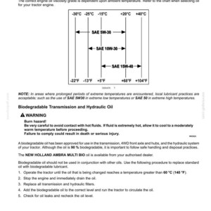 May include: A technical document page titled 7-MAINTENANCE featuring a chart for engine oil viscosity grades. The chart displays temperature ranges in Celsius and Fahrenheit for SAE 5W-30, SAE 10W-30, and SAE 15W-40 oils. It includes safety warnings and instructions.